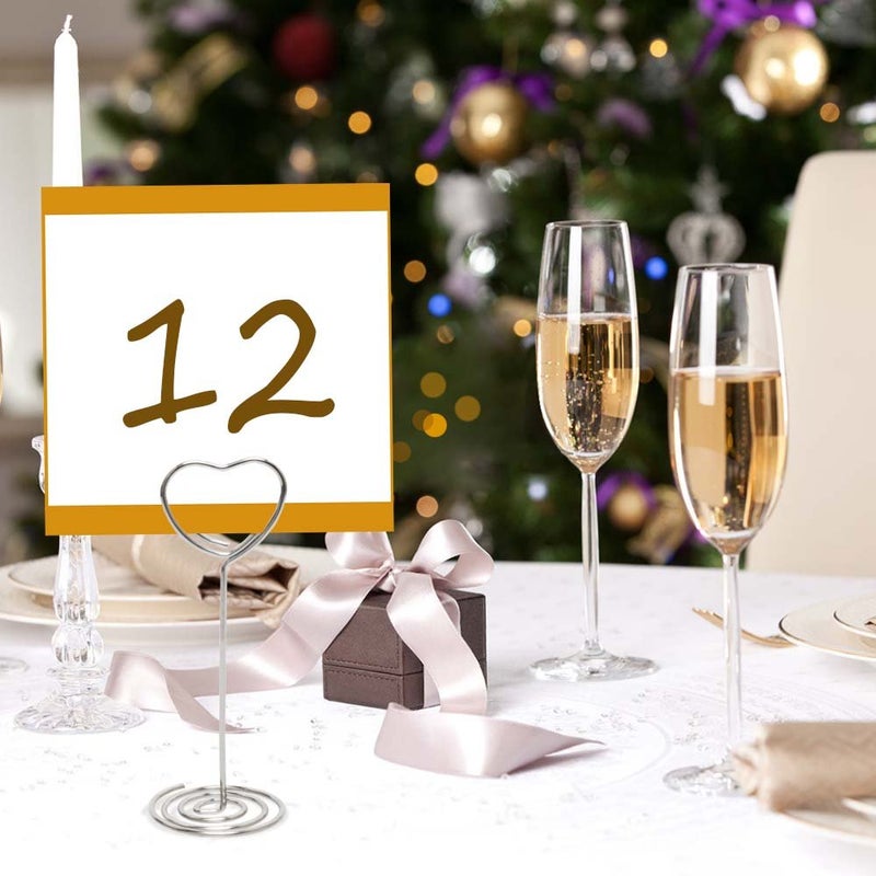 Aniann Table Number Card Holders Place Card Holder, 25 Pack Picture Holders for Tables, Heart Shape Photo Number Stands Menu Paper Card Clips for Wedding Party, Office, Restaurant (Silver) - Image 2